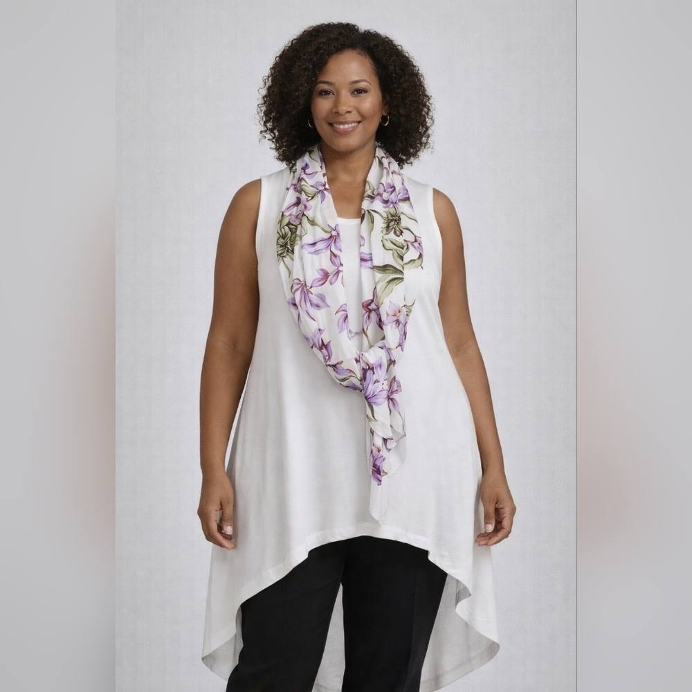 G by Giuliana EcoLuxe Drama Tank with Scarf – 4XP Hi-Low Tulip Hem